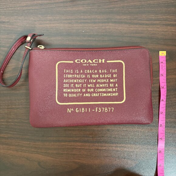 Coach Burgundy Leather Story Patch Wristlet F37877 - Picture 3 of 6